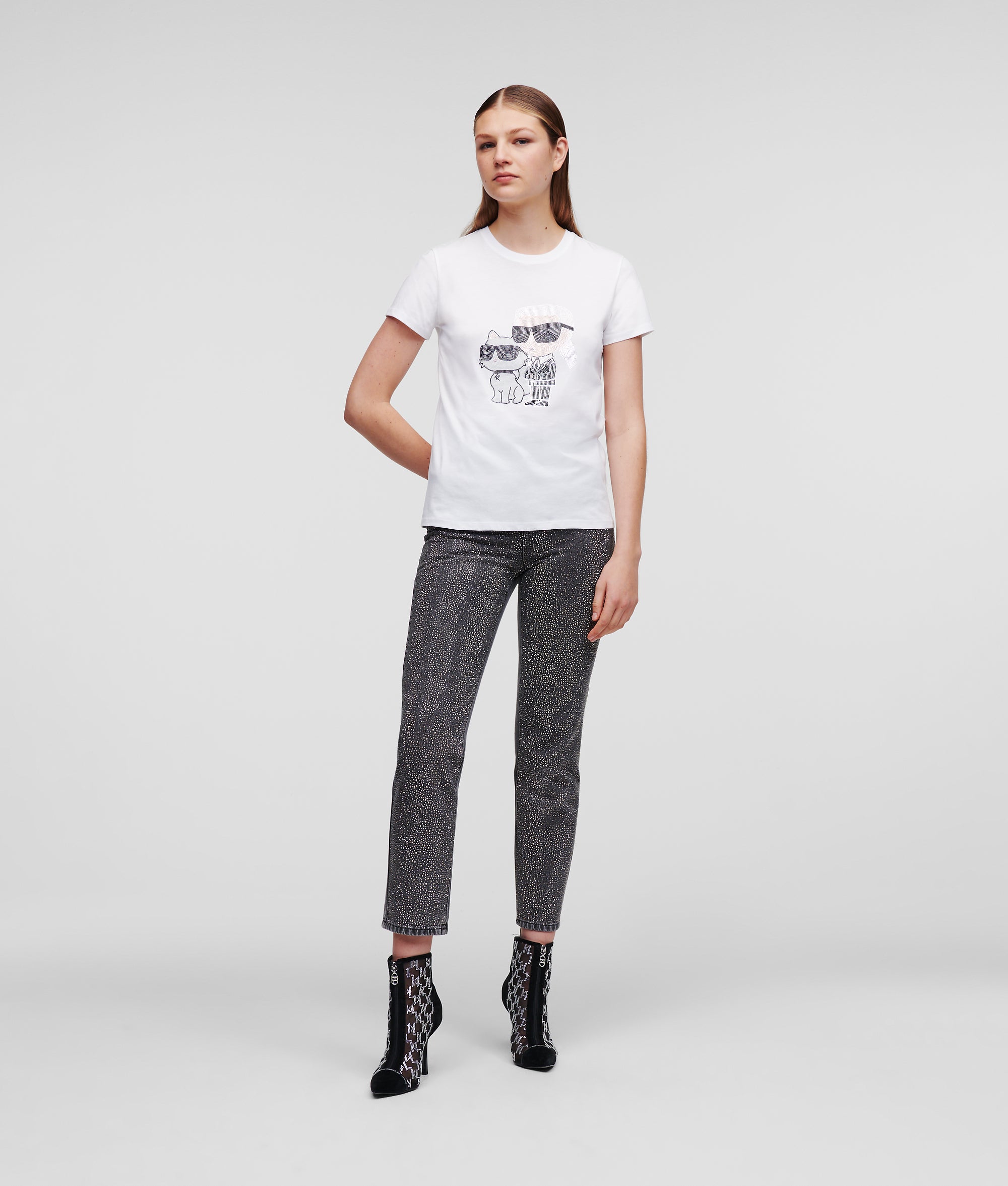 KARL IKONIK RHINESTONE KARL & CHOUPETTE T-SHIRT Women T-Shirts Karl Lagerfeld