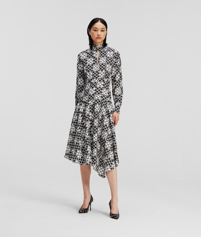 KL MONOGRAM CHECKED SILK DRESS Women Dresses Karl Lagerfeld