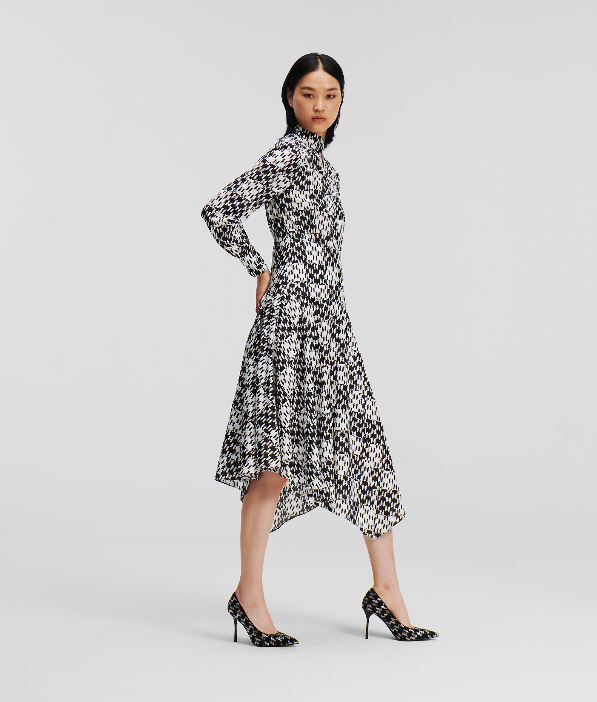 KL MONOGRAM CHECKED SILK DRESS Women Dresses Karl Lagerfeld