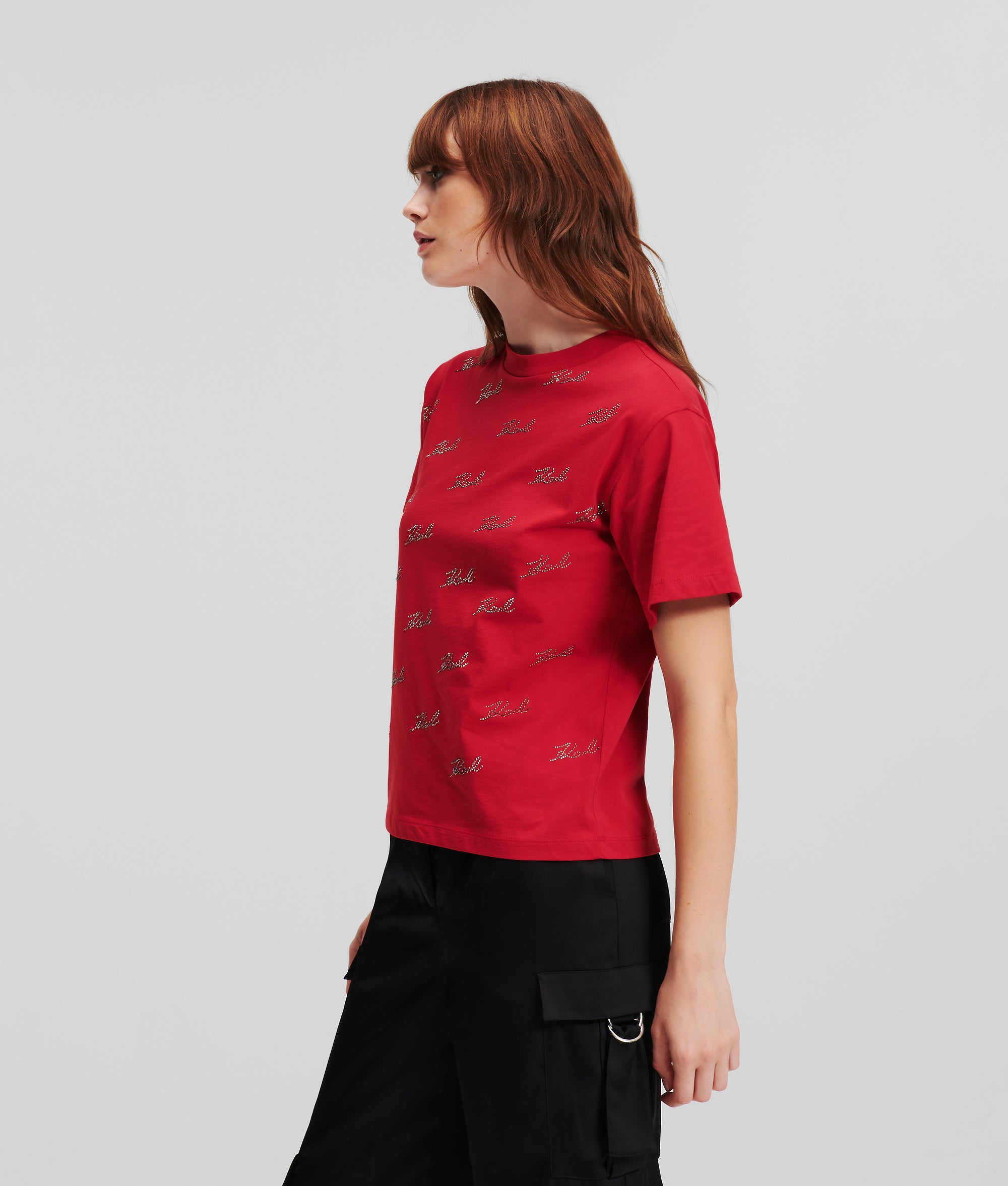 RHINESTONE KARL SIGNATURE T-SHIRT Women T-Shirts Karl Lagerfeld