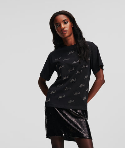 RHINESTONE KARL SIGNATURE T-SHIRT Women T-Shirts Karl Lagerfeld